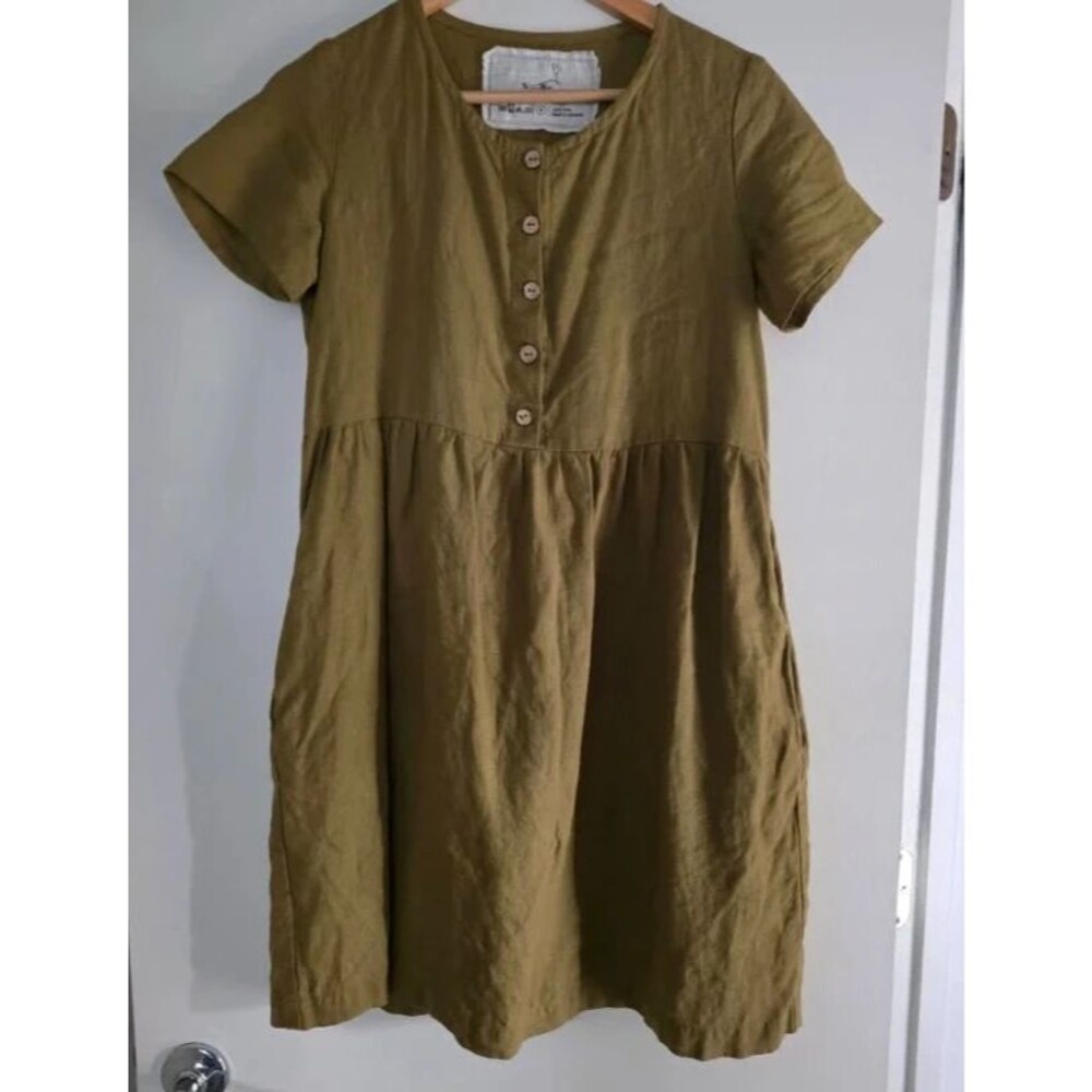 Not Perfect Linen Mama Shortsleeve Dress, S, Olive